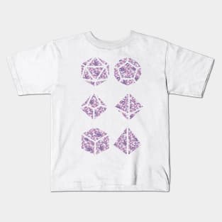 Pink and Blue Gradient Rose Vintage Pattern Silhouette Polyhedral Dice - Dungeons and Dragons Design Kids T-Shirt